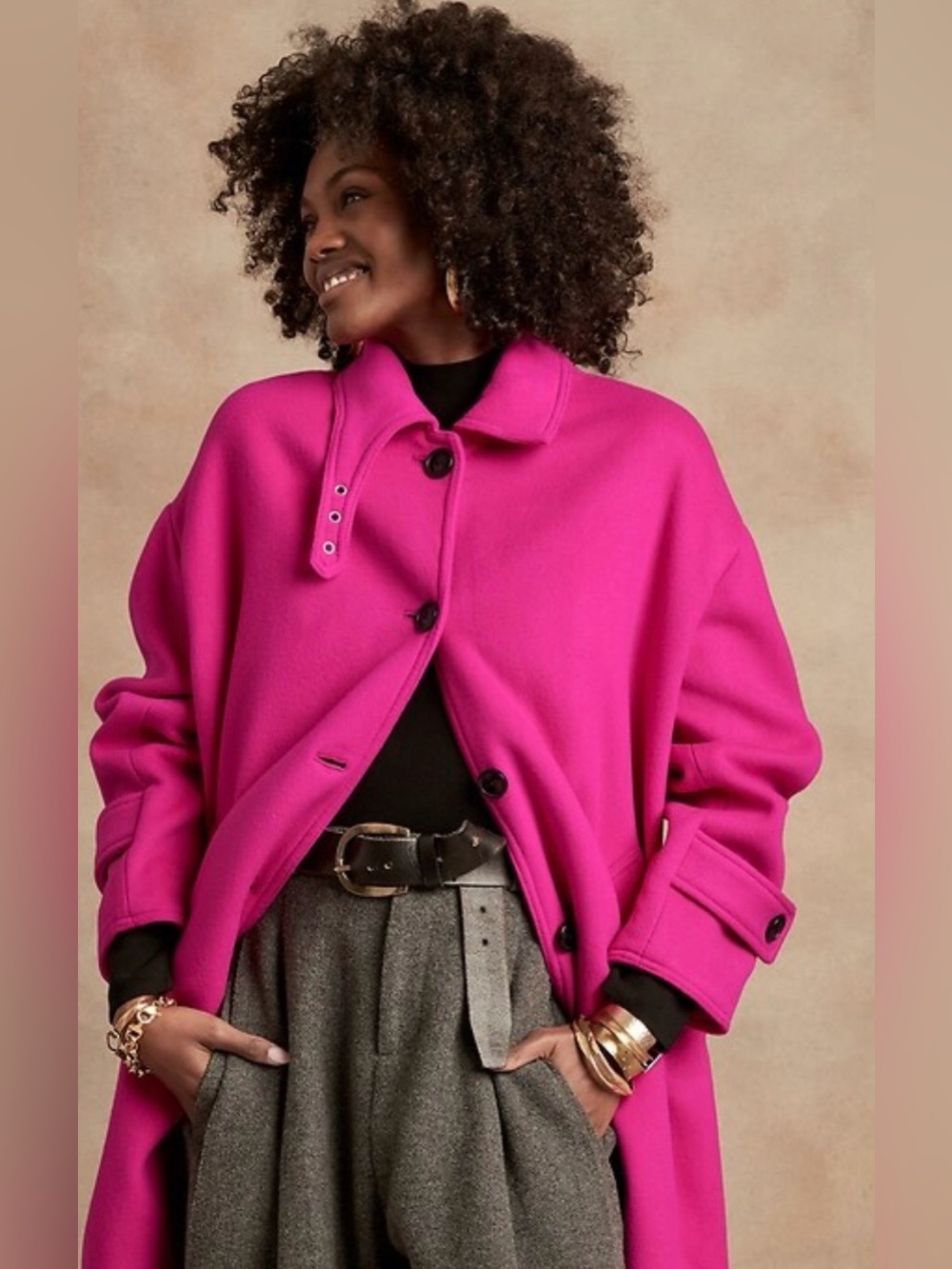 Banana Republic Italian Melton Cocoon Coat in Bright Pink